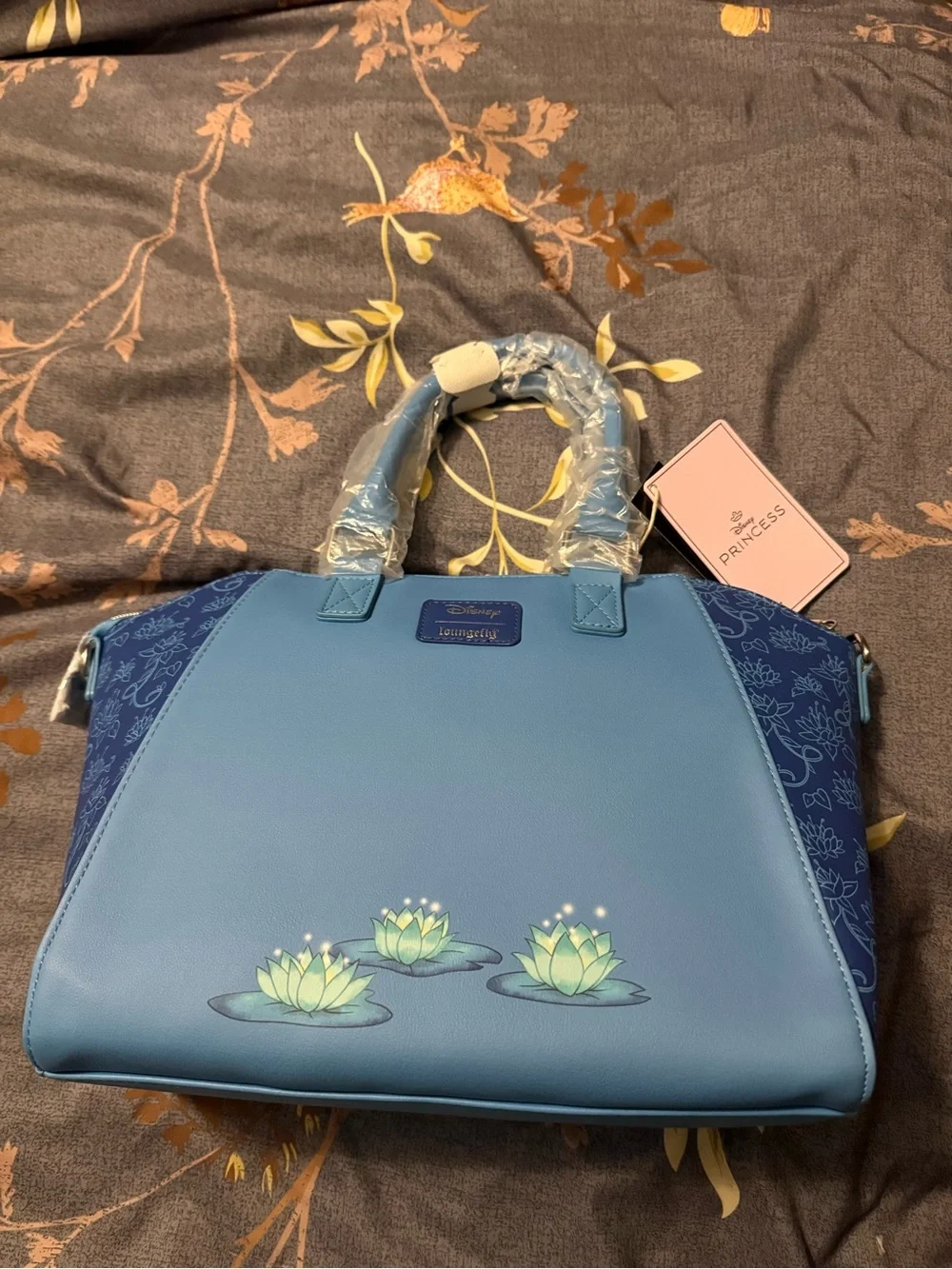 Loungefly Blue Princess Print Satchel with Aqua Accents